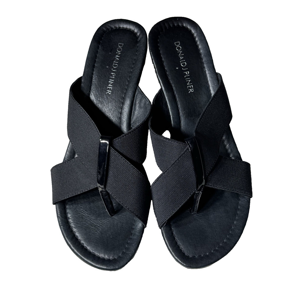 Donald J Pliner Clove Womens 7.5M Black Wedge Slide Sandals Comfort Shoes